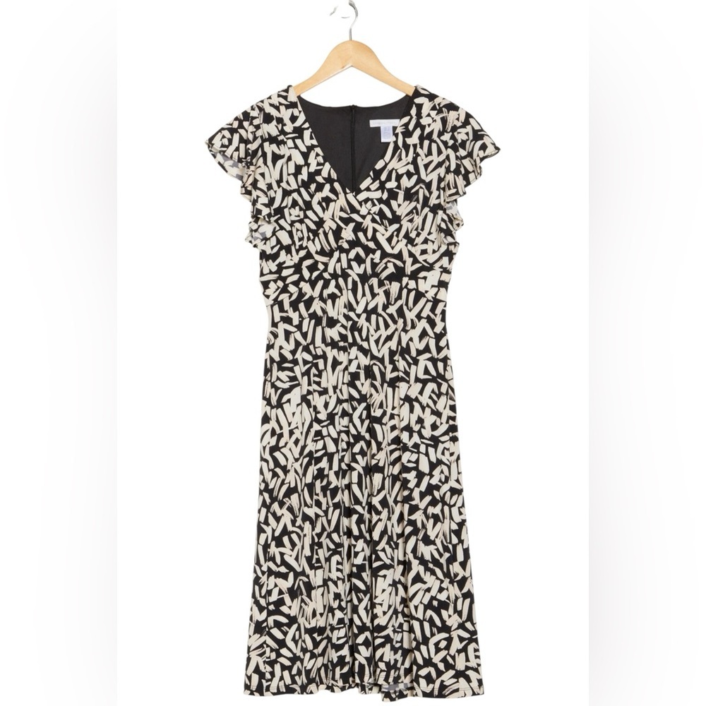 London Times Wrap Style Flutter Sleeve Black and … - image 4